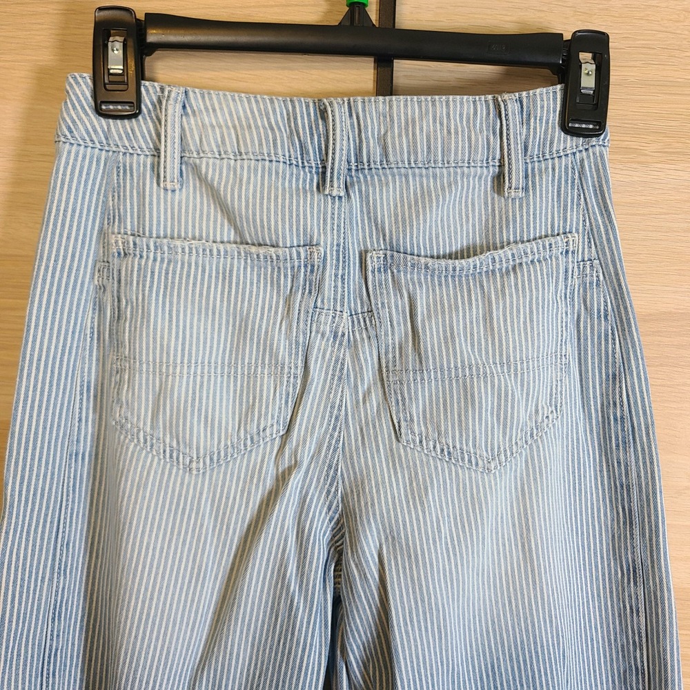 SO High Rise Barrel Jeans Women 0/24W Blue White Hickory Railroad Stripe Raw Hem - Picture 6 of 14